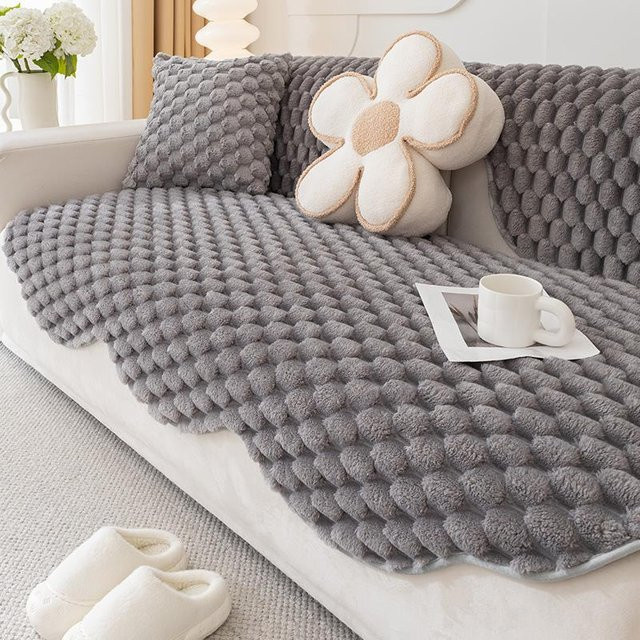 Rutschfeste Sofamatte aus Plüsch in Grau, universeller Couchbezug für das Wohnzimmer, B/T: 90 x 90 cm - Bild 1