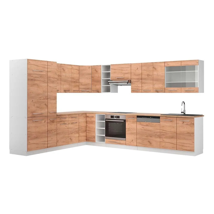 Vicco Fame-Line Eckküche Goldkraft Eiche/Weiß, moderne Küchenzeile mit Soft-Close-Türen, B: 347 cm, T: 257 cm - Bild 2