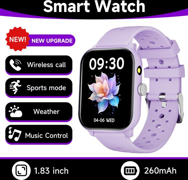 SIMSONLAB Smartwatch mit Taschenlampe und Bluetooth-Anruffunktion, 1,83 Zoll IPS Display, Schwarz, Unisex - Bild 1