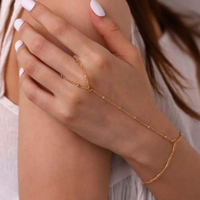 Lucky Star Jewelry Kettenarmband Fingerring, Messing, Gold, Zirkonia, Damen - Bild 1