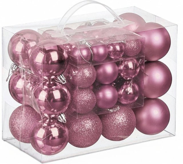 Relaxdays Weihnachtskugeln 50er Set aus Kunststoff in Rosa, bruchsicher mit glitzernden und matten Oberflächen - Bild 1