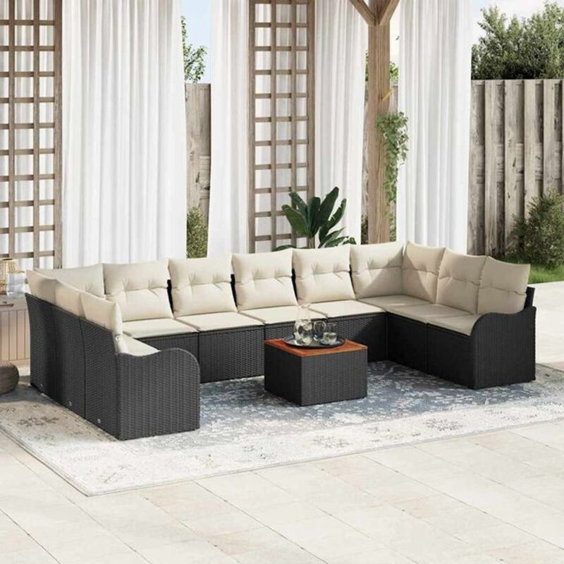 Vidaxl Garten-Sofa-Set aus 11 Teilen in Schwarz und Weiß mit Polyrattan und Akazienholz im modernen Design - Bild 1