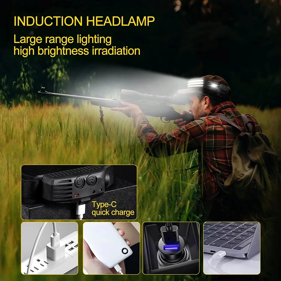 ESMARTER LED Stirnlampe mit Bewegungssensor, wiederaufladbare Fronttaschenlampe, wasserdicht, Schwarz - Bild 5