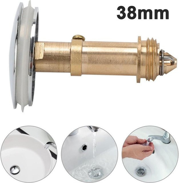Pop-Up Waschbeckenablauf mit Druckknopf Click-Clack Funktion in Chrom, 38mm Durchmesser, inklusive Federbolzen - Bild 1