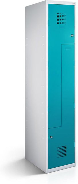 rotstahl Z-Spind mit 2 Türen in Türkis und lichtgrauem Korpus, B/T/H: 30 x 50 x 180 cm - Bild 1