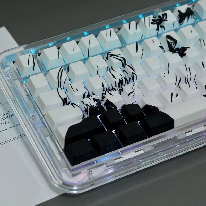 Handgefertigte 130-Tasten-Tastenkappen im Kaneki Ken Anime-Design aus PBT mit Cherry-Profil für mechanische Tastaturen in Weiß - Bild 5
