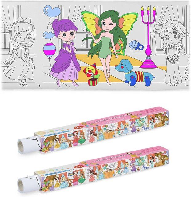 Relaxdays Ausmaltischdecke 2er Set aus Papier in Weiß mit Prinzessin-Motiv für Kinder - Bild 1