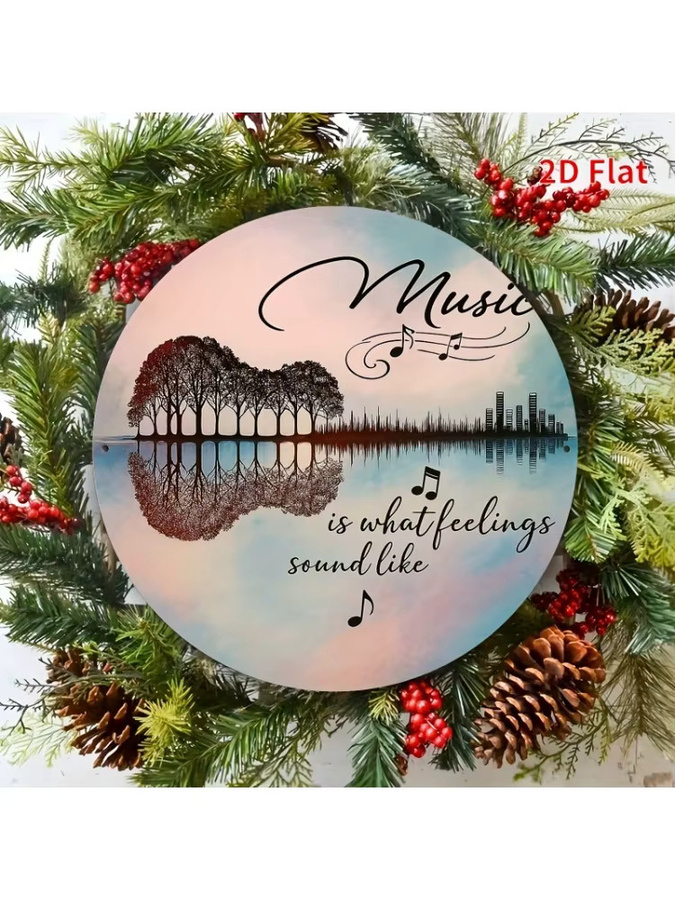 Rundes Aluminiumschild Potdemiel Music Is What Feelings Sound Like in Blaugrün mit Gitarren- und Bäumendesign, Durchmesser: 19,8 cm - Bild 5