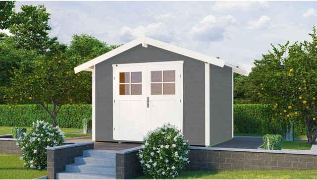 WEKA Gartenhaus 122 Gr.3 Log Cabin mit Satteldach in Grau, B/H/T: 380 x 245 x 205 cm - Bild 1