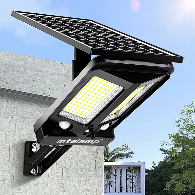intelamp Solar-Flutlicht für den Außenbereich mit zwei Bewegungssensoren, 3000 lm, 12500 mAh, Schwarz - Bild 1