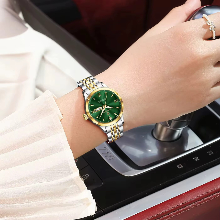 POEDAGAR Armbanduhr Edelstahl, Quarz, Datum, Wochentag, Damen - Bild 5
