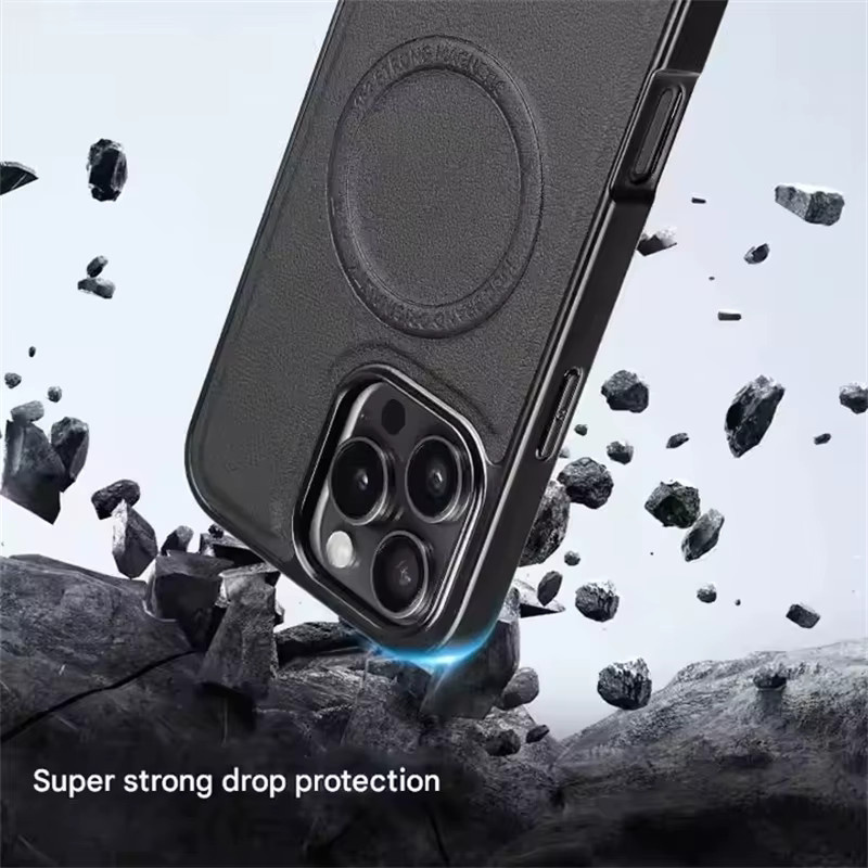 Luxuriöse magnetische Lederhülle für Apple iPhone 16, 15 Pro Max, 16 Pro und 15 Pro in Braun mit MagSafe-Kompatibilität und stoßfestem Schutz - Bild 3