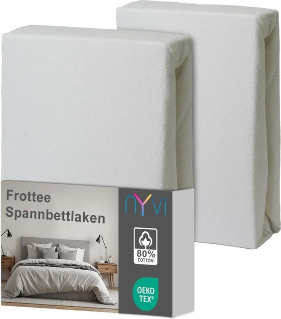 NYVI DreamScience Frottee Spannbettlaken 2er Pack, Weiß, B/T: 180 x 200 cm bis 200 x 200 cm - Bild 1