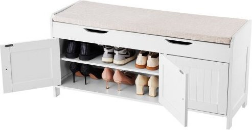 VEVOR Schuhbank mit Aufbewahrungsfunktion und Sitzkissen, Schuhregal mit 3 Schränken und höhenverstellbarem Fach, Weiß + Schwarz, B/T/H: 105,0 x 35,0 x 50,3 cm - Bild 1