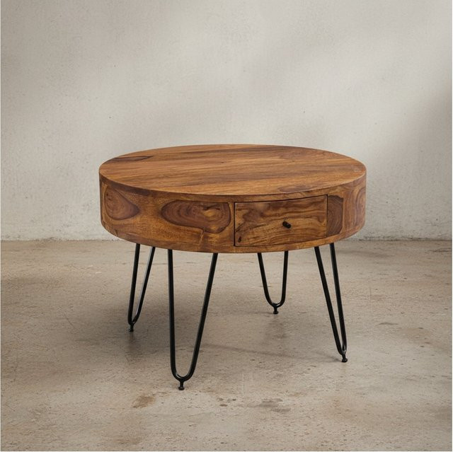 KADIMA DESIGN Couchtisch aus Sheesham-Massivholz mit Schubladen und schwarzen Metallbeinen, B/T/H: 60 x 44 x 60 cm - Bild 1