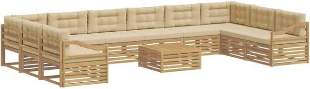 vidaXL Sofagarnitur aus Massivholz Akazie im Latten-Design, Farbe Beige und Weiß - Bild 1