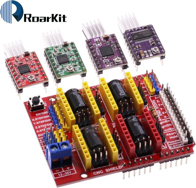 Roarkit CNC Schild V3 V4 Gravurmaschine und 3D-Drucker DIY Kit mit A4988, DRV8825 und AT2100 Treiber Expansion Board für Arduino in Grün - Bild 1