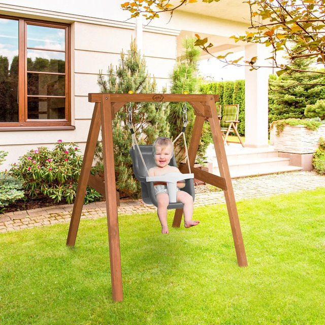 AXI Babyschaukel aus Hemlock-Holz in Braun mit grauem Sitz, B/T/H: 120 x 103 x 134 cm - Bild 1