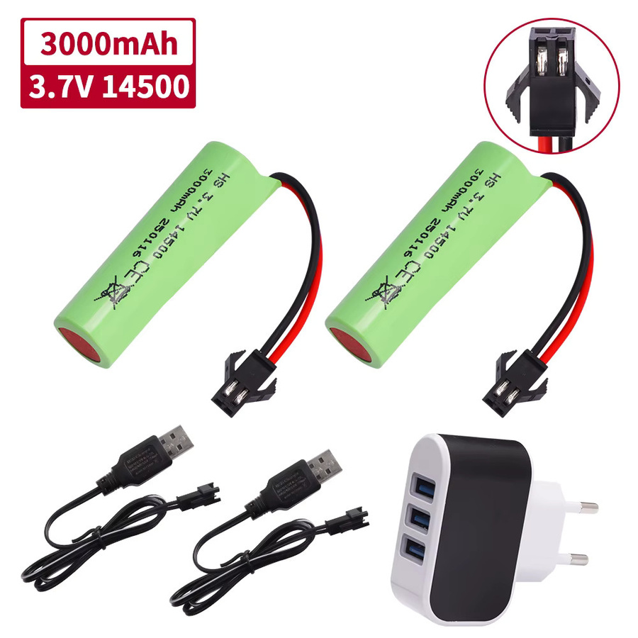 Jiaojiren Akku und Ladegerät Set für RC Stunt Auto, 3,7 V 14500 3000 mAh mit SM-2P Stecker und USB-C, Farbe Grün - Bild 2