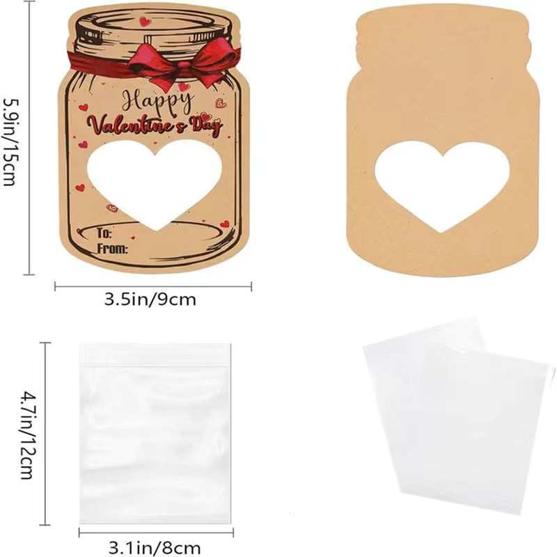 24 Stück Valentinstagskarten in Blau aus Kraftpapier mit Herzfenster und Leckerlibeuteln im Einmachglas-Design als personalisiertes Geschenk - Bild 2