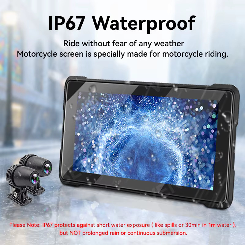 VENBES Motorrad Wireless CarPlay und Android Auto Navigationssystem mit 6,86 Zoll HD-Touchscreen, GPS, Bluetooth, WiFi und Dual Digitaler Videorekorder, Schwarz - Bild 4