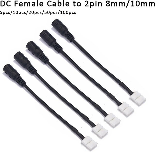 MJJC DC-Buchse Adapterkabel Schwarz, 2-polig für 5,5x2,1mm Anschluss an 8mm/10mm SMD LED-Streifen (5050/3528) - Bild 1