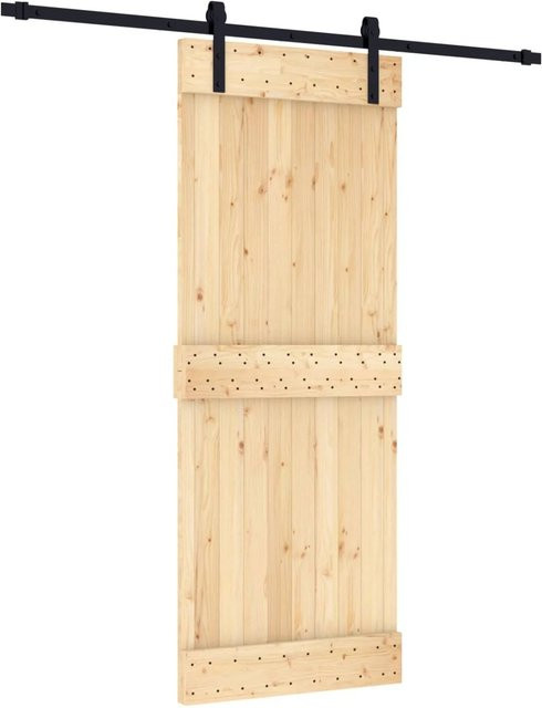 vidaXL Schiebetür aus Massivkiefer in Natur und Schwarz, B: 80 cm, H: 210 cm - Bild 1