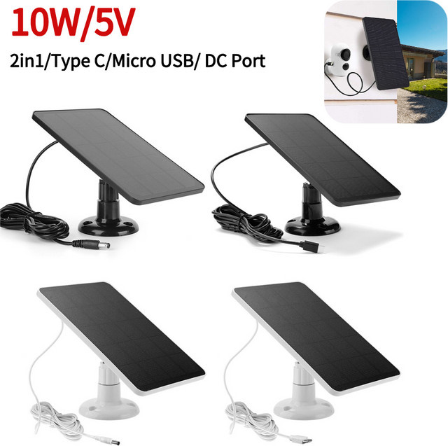 2in1 Solarpanel Ladegerät mit Micro USB und USB-C, 10W, Schwarz, für Überwachungskameras und kleine Heimsysteme - Bild 1