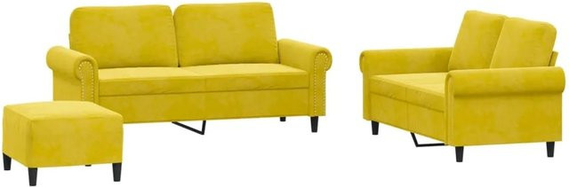 vidaXL 3-teilige Sofagarnitur aus Samt in Gelb mit 2 x 2-Sitzer-Sofas, 1 x Fußhocker und 4 Kissen - Bild 1