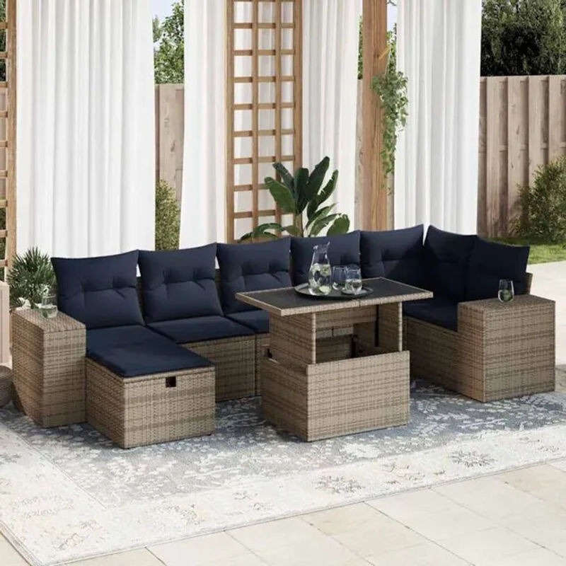 8-teilige Garten-Sofagarnitur aus Poly-Rattan und Akazienholz mit Kissen in Braun von vidaxl - Bild 1