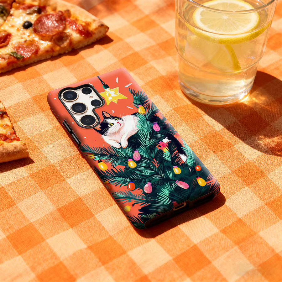 Handyhülle mit skurrilem Weihnachts-Katzenbaum-Design für Samsung Galaxy S25 Ultra, S24 und S23 Ultra Plus, glänzende doppellagige Rückseite, Multicolor - Bild 3