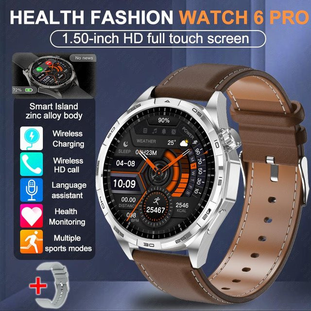 ZODVBOZ Smartwatch, Herren, Leder, Silber, GPS, 1,50 Zoll - Bild 1