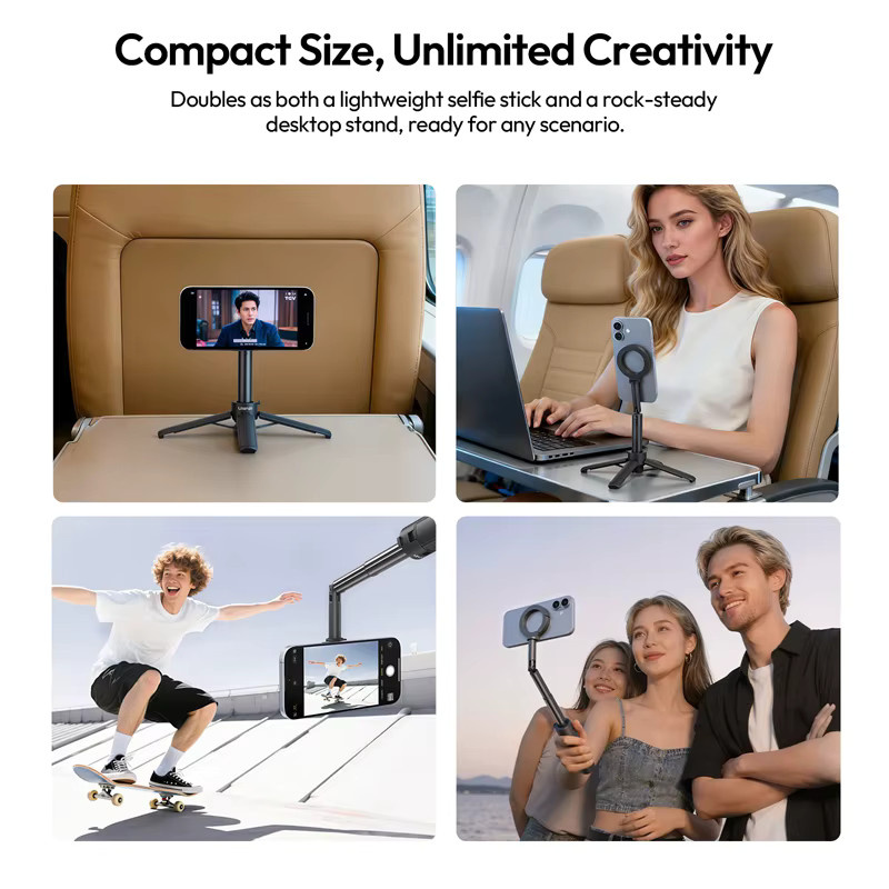 Ulanzi MT71 2-in-1 Magnetischer Mini-Selfie-Stick und Desktop-Stativ in Schwarz für iPhone und Android mit 180 Grad Einstellbarkeit für Vlogs - Bild 4