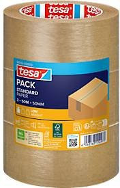 tesa Packband Paper Standard ecoLogo aus FSC-Papier und Naturkautschuk, braun, 3 Rollen, Breite: 50 mm, Länge: 50 m pro Rolle - Bild 1