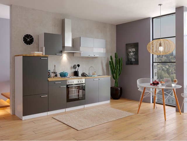 Respekta Küchenzeile KB270WG in Weiß und Grau mit Soft-Close-Türen, Breite: 270 cm - Bild 1