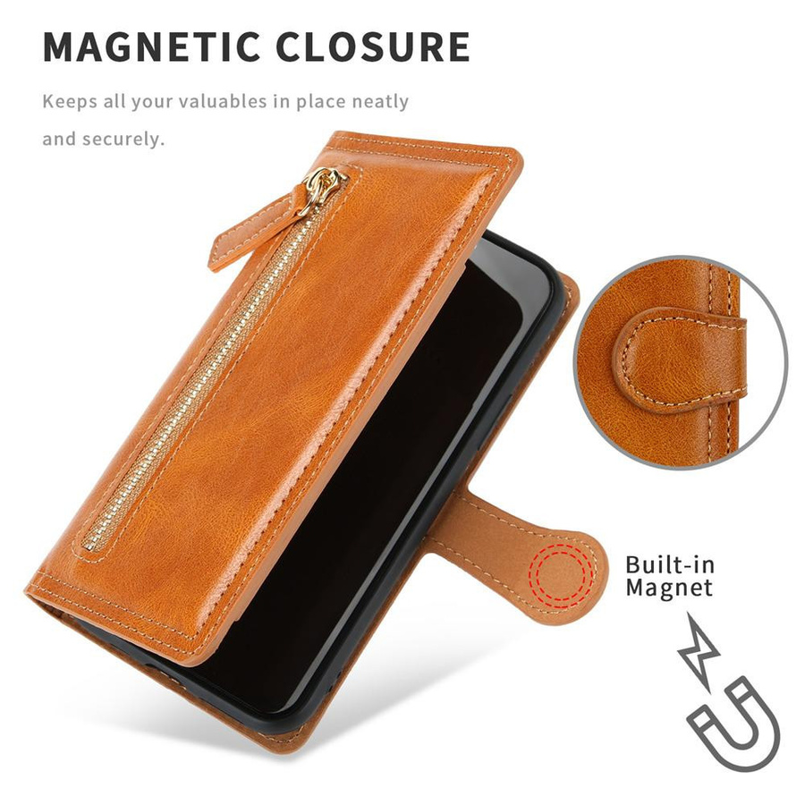Samsung Leder Klapphülle mit Reißverschluss als Brieftasche für Galaxy S20 FE Fan Edition in Braun - Bild 3