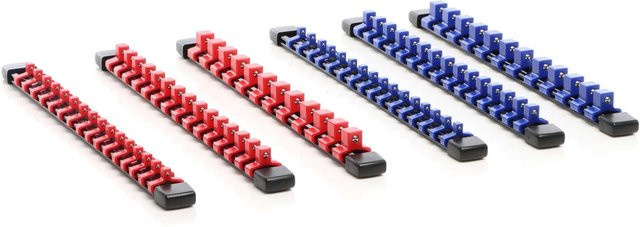 Xpotool Steckschlüssel Organizer aus Kunststoff, 6er Set Aufsteckschiene für 1/2 Zoll, 1/4 Zoll und 3/8 Zoll, erhältlich in Blau, Rot oder Mehrfarbig - Bild 1