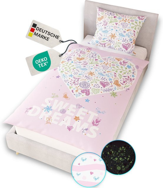 NYVI Renforce Kinderbettwäsche Glow in the Dark aus 100% Baumwolle, Farbe: Sweet Dreams, B/H: 135 x 200 cm - Bild 1
