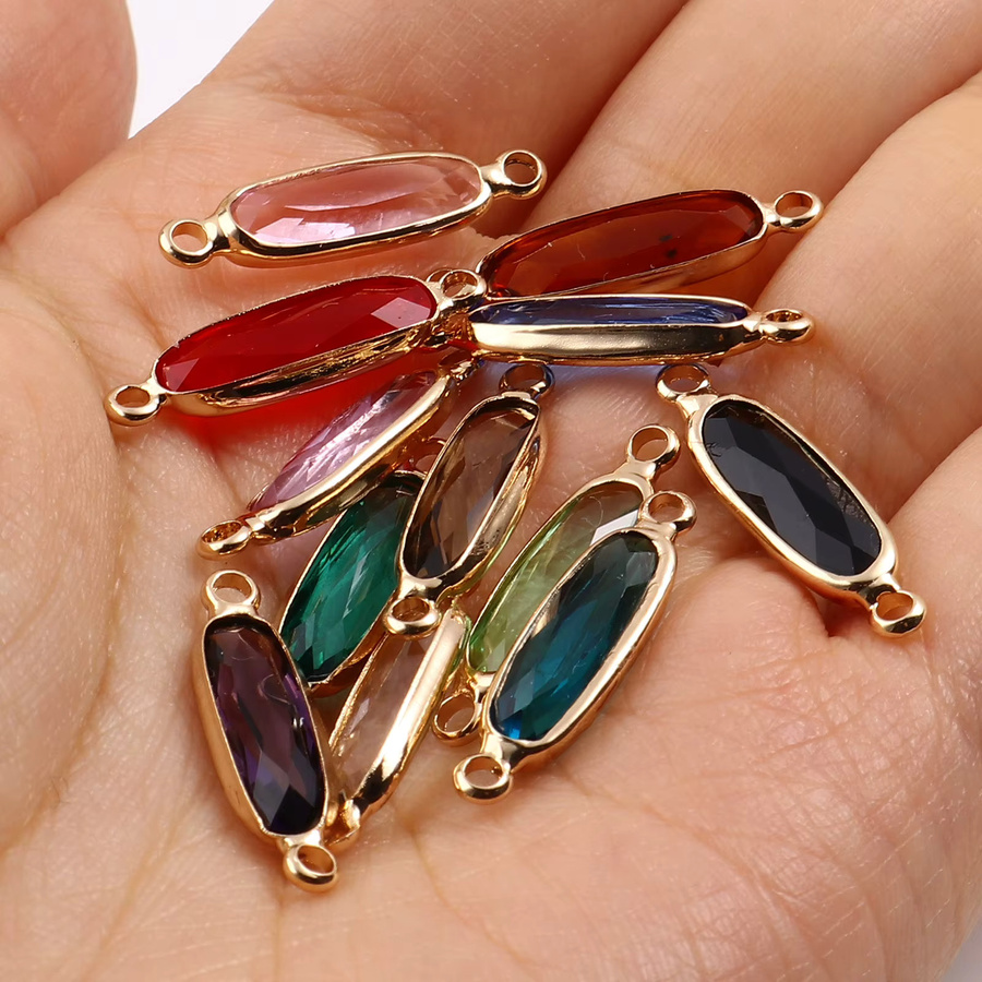 Doreen Charms, 5 Stück, ovale Glas Verbinder, Kupfer, Gold Farbe, 22mm x 6mm, Unisex - Bild 2