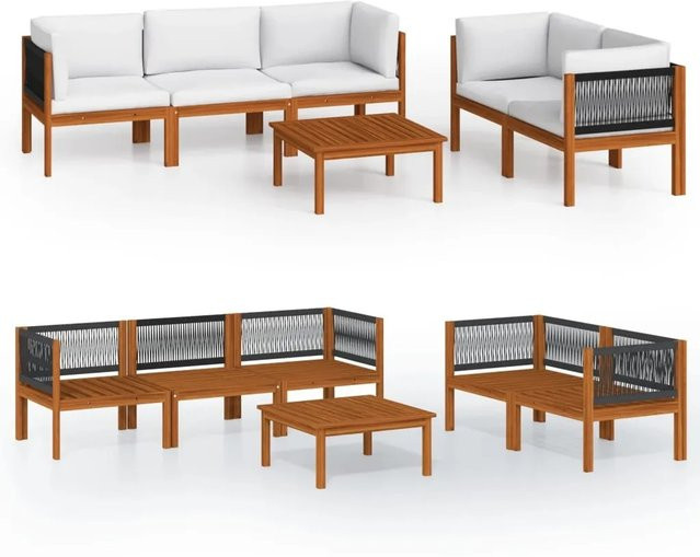 vidaXL 6-teiliges Garten-Lounge-Set aus Akazienholz mit Seil-Elementen und Kissen in Beige - Bild 1