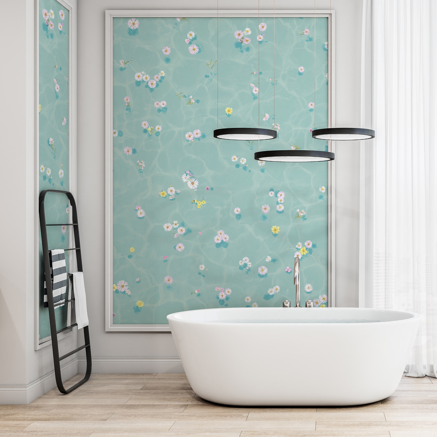 Sian Zeng Vlies-Tapete Floral Bath in Blau mit botanischem Wandbild-Design - Bild 1