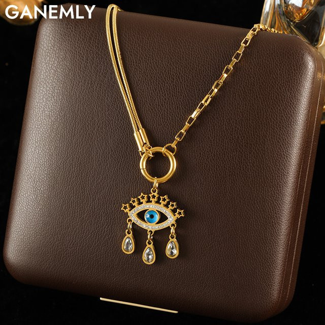 GANEMLY Halskette, Edelstahl, Zirkonia, Gold, Damen - Bild 1