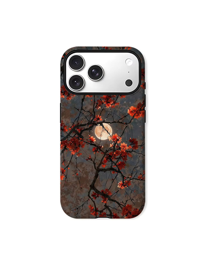 Aurbe Matte 2-in-1 MagSafe Hülle mit Schutzfilm für iPhone 17 16 Plus 17 Pro Max, Stoßfeste Hartschale, Mondlicht-Rot Kirschblütenzweige - Bild 7
