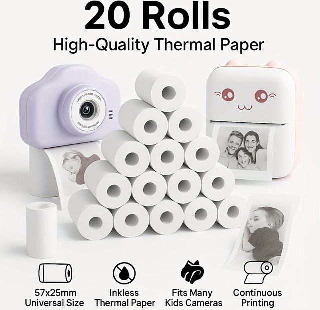 20 Rollen weißes Thermopapier von QKX mit 57 mm Breite für Taschen-Drucker und Sofortbildkameras - Bild 1