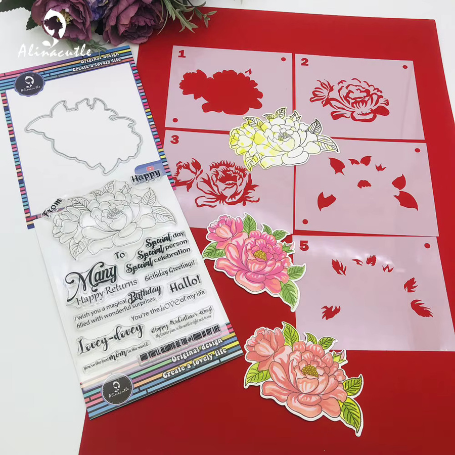Alinacutle Blumen Stempel und Metall Stanzform Set für Scrapbooking und Handarbeit in Transparent und Metall - Bild 2