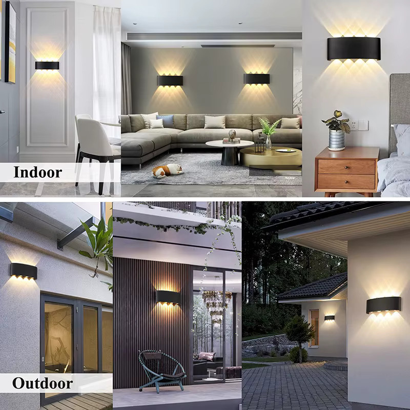 Moderne LED-Wandleuchte aus Aluminium in Schwarz mit Up-Down-Lichtfunktion, wasserdicht IP65 für Garten und Außenbereich sowie warmweißes Licht für Innenräume wie Wohnzimmer oder Treppen - Bild 4