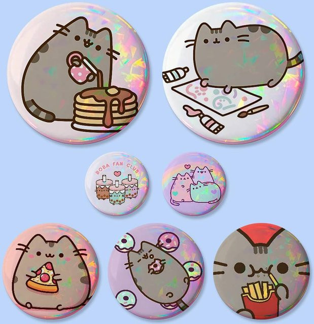 Brosche Kawaii P-Pusheen, Runde Anstecknadel - Bild 1
