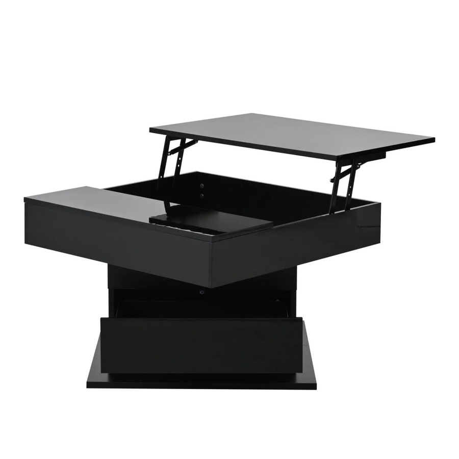 PXloue Couchtisch Schwarz Hochglanz mit Schublade, höhenverstellbar und drehbar, B/T: 70 x 70 cm - Bild 2