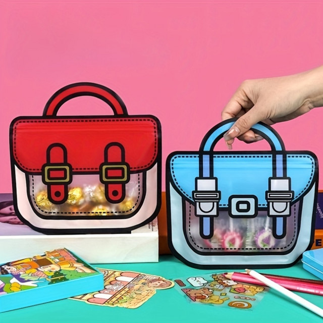 10 Stück Handtaschen-Geschenktüten aus Kunststoff in Rot und Blau zur Verpackung von Süßigkeiten, Keksen oder Schmuck für Partys und Geburtstage - Bild 1
