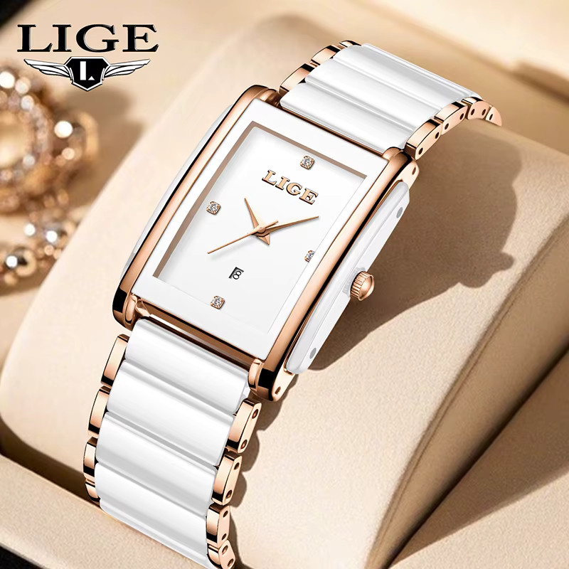 LIGE Armbanduhr Quarz, Keramik, Schwarz, Rechteckig, Damen - Bild 3